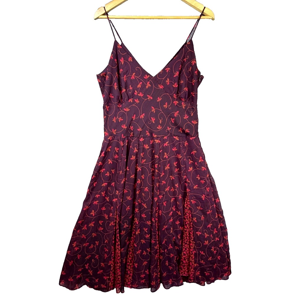 Sandra Darren Fit &‎ Flare Dress Womens 16 Purple Floral Dark Romantic Pleated